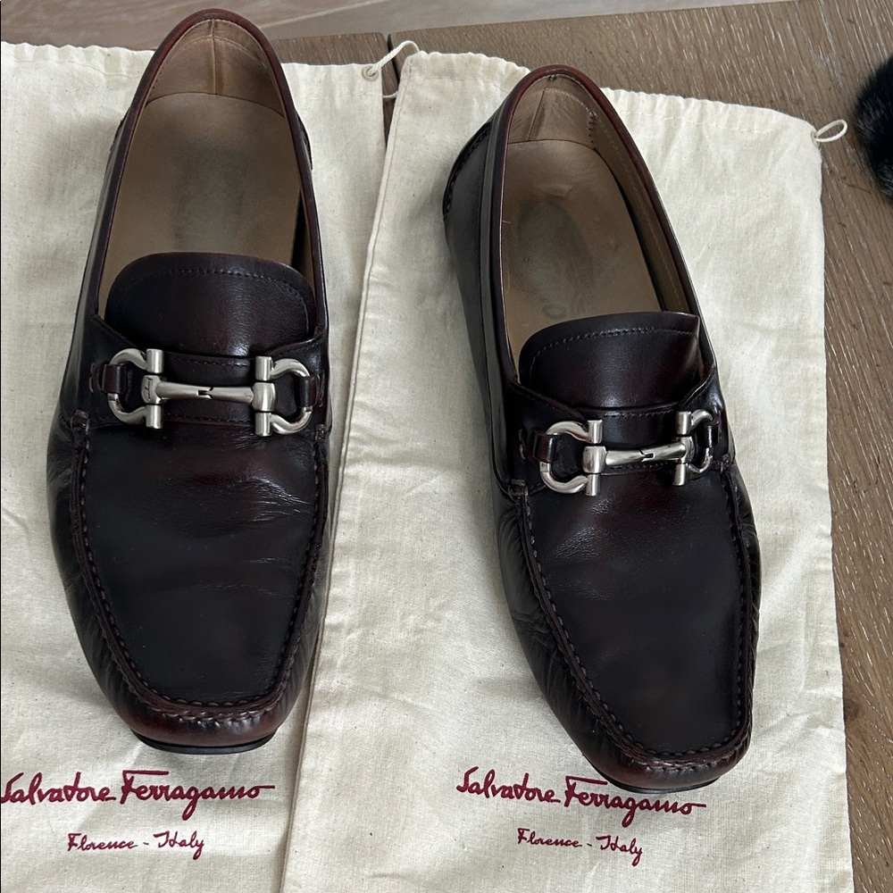 Salvatore Ferragamo Espresso Leather Slip-Ons